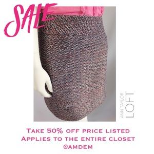 NWT (Sz 8) LOFT Blue Pink Tweed Mini Skirt